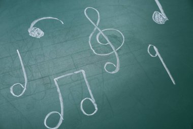 Yeşil arkaplanda farklı notalar