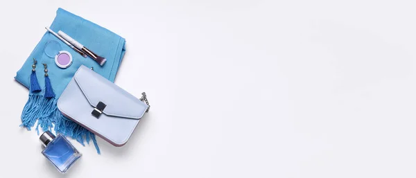 Accessoires Cosmétiques Féminins Élégants Sur Fond Blanc Avec Espace Pour — Photo