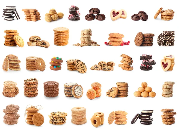 Colagem Biscoitos Doces Fundo Branco — Fotografia de Stock