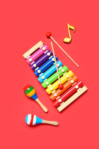 Different Musical Instruments Color Background — Zdjęcie stockowe