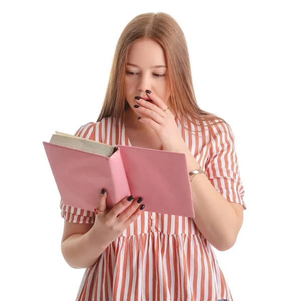 Teenage Girl Reading Book White Background — Stock Photo, Image