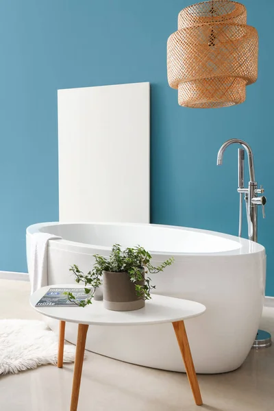 Interior Bathroom Bathtub Houseplant Coffee Table — Stock Photo, Image