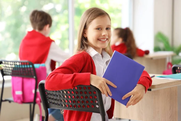 Little Schoolgirl Copybook Classroom — Stock Photo, Image