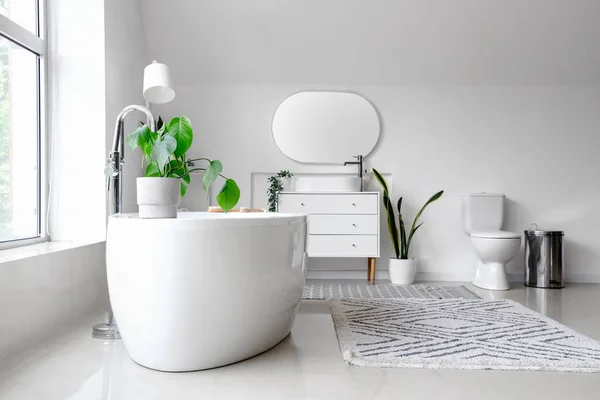 Interior Light Bathroom Bathtub Sink Chest Drawers Toilet Bowl — Stock Photo, Image