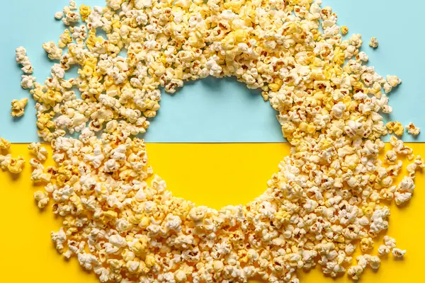 Frame Made Tasty Popcorn Colorful Background — Stock Photo, Image