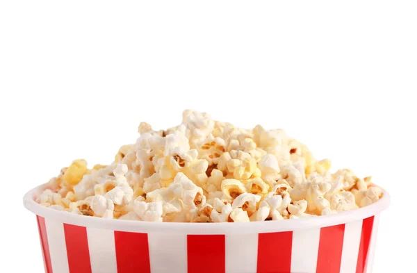 Emmer Met Lekkere Popcorn Witte Achtergrond — Stockfoto