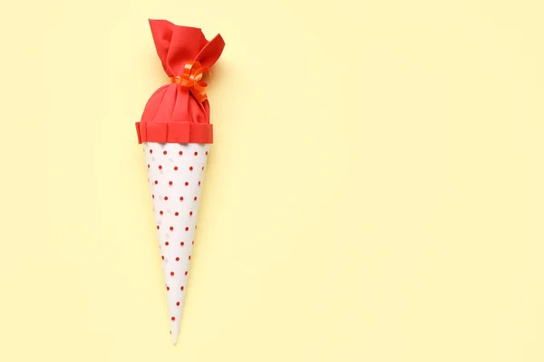 Red School Cone Yellow Background — Stock Photo, Image