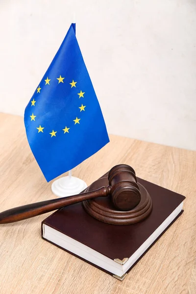 Judges Gavel Flag European Union Law Book Wooden Table — Stock Photo, Image