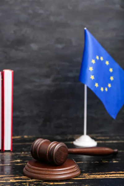 Judges Gavel Flag European Union Black Table — Stock Photo, Image
