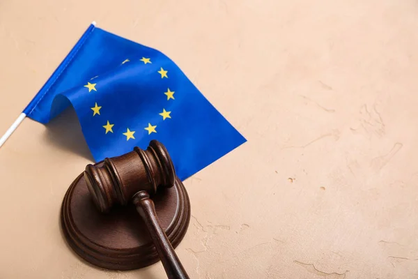 Judge Gavel European Union Flag Beige Table — Stock Photo, Image