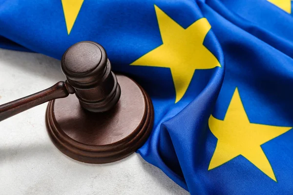 Judge Gavel Flag European Union White Table — Stock Photo, Image