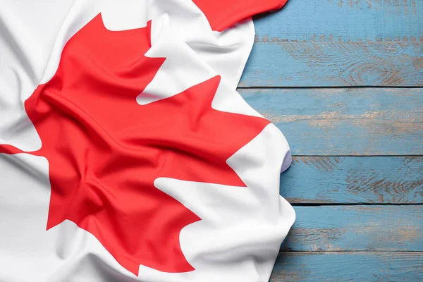 Bandera Canadá Sobre Fondo Azul Madera — Foto de Stock
