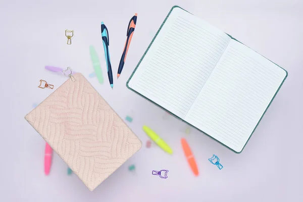 Blank Notebook Stationery Lilac Background — Stock Photo, Image