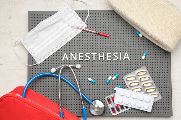 Board Word Anesthesia Medical Supplies Grunge Background — Stock Photo, Image