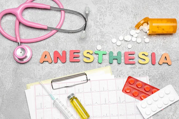 Word Anesthesia Medical Supplies Grunge Background — Stock Photo, Image