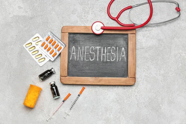 Chalkboard Word Anesthesia Medical Supplies Grunge Background — Stock Photo, Image
