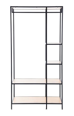 Beyaz arkaplanda boş raf ünitesi