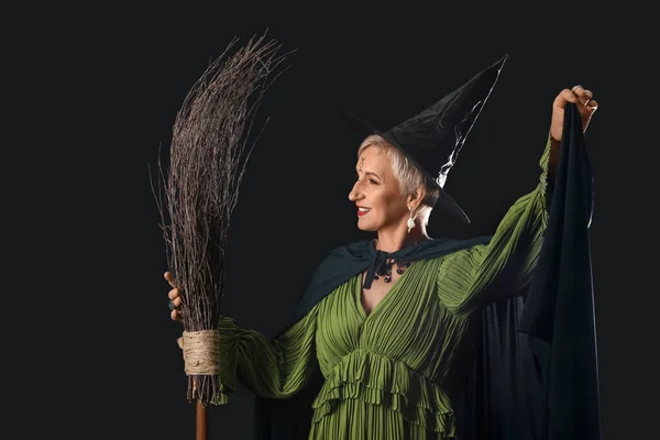 Mature Witch Broom Dark Background — Stok fotoğraf