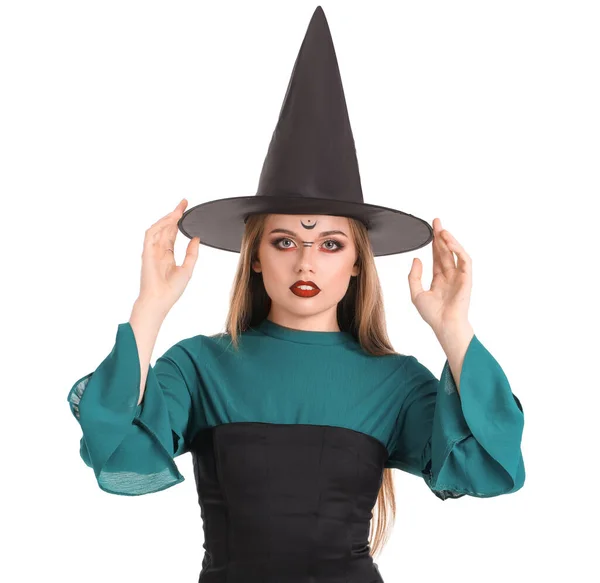 Beautiful Young Witch White Background Stock Picture