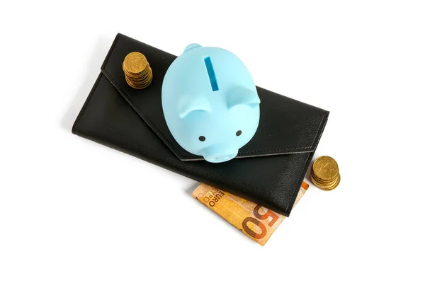 Blue Piggy Bank Wallet Money Isolated White Background — Stock Photo, Image