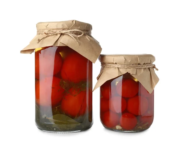 Jars Canned Tomatoes White Background — Stock Photo, Image