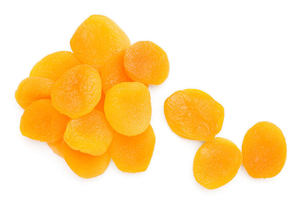 Heap of tasty dried apricots on white background