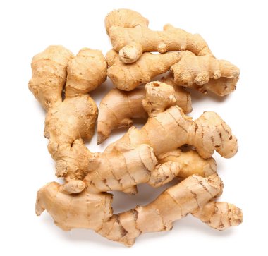 Beyaz arka plan üzerinde taze zencefil kökü