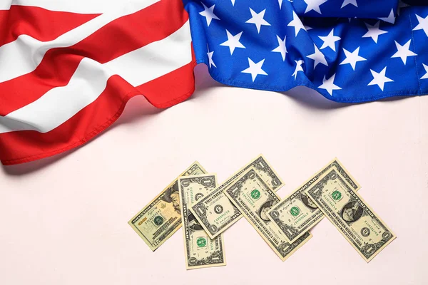Flag Usa Dollar Banknotes White Background — Stock Photo, Image