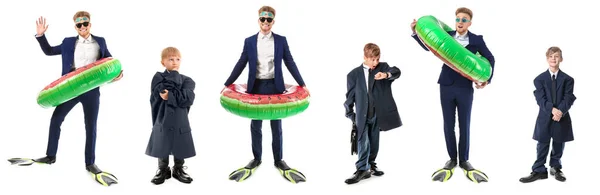 Collage Funny Adult Little Businessmen White Background — Stock Photo, Image