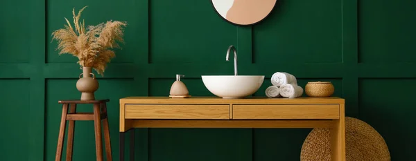 Interior Stylish Bathroom Sink Wooden Stand — Stock Photo, Image