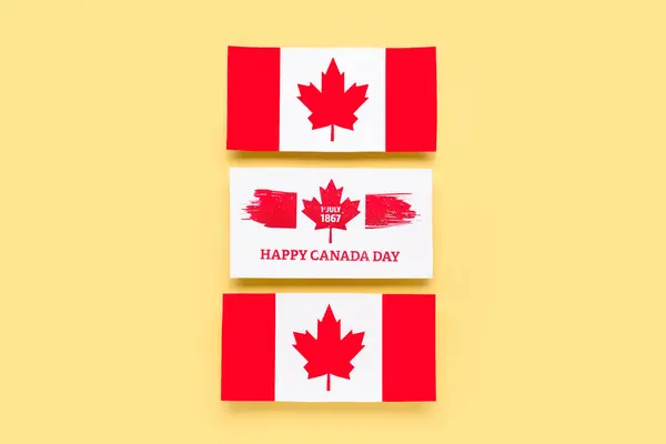 Tarjeta Con Texto Feliz Día Canadá Fecha Julio 1867 Banderas —  Fotos de Stock