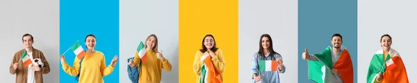 Renkli Arka Planda Rlanda Bayraklı Bir Grup Insan — Stok fotoğraf