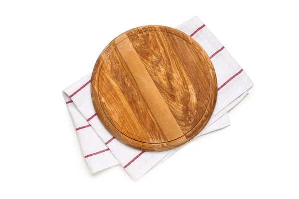 Wooden Board Napkin White Background — Stock Photo, Image