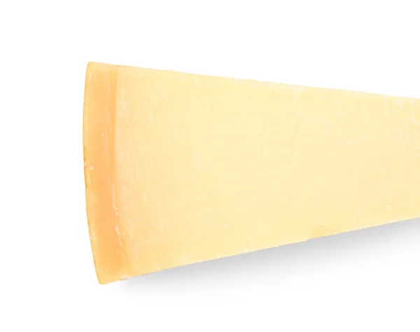 Stuk Smakelijke Parmezaanse Kaas Witte Achtergrond Close — Stockfoto