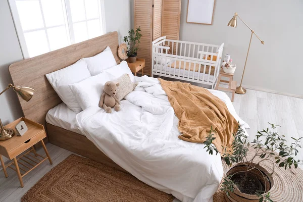 Interior Light Bedroom Bed Baby Crib — Stock Photo, Image