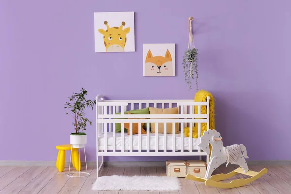 Stylish Interior Children Room Baby Bed Rocking Horse — Stock Photo, Image