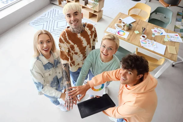 Team Graphic Designers Putting Hands Together Office — Stock Photo, Image