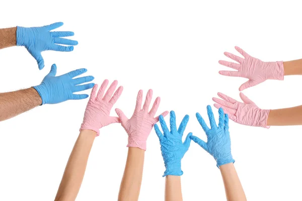 Female Male Hands Medical Gloves Isolated White Background — Stock Photo, Image