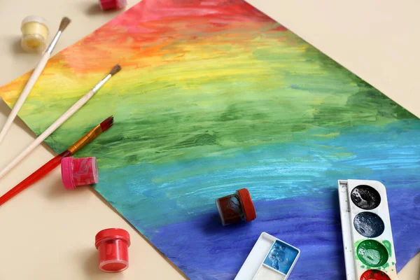 Brushes Paints Painting Beige Background — Stock Photo, Image