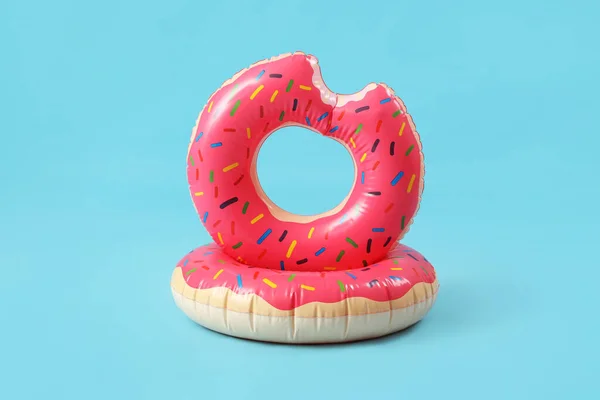 Swim Rings Shape Donuts Blue Background — Stock Photo, Image