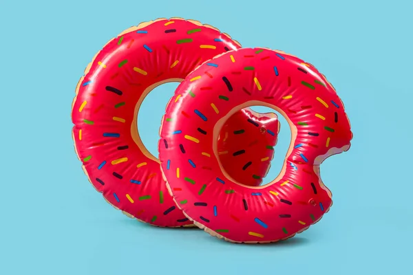 Swim Rings Shape Donuts Blue Background — Stock Photo, Image