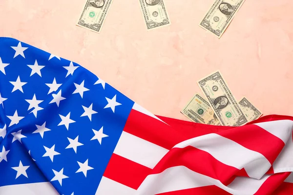 Flag Usa Dollar Banknotes Beige Background — Stock Photo, Image