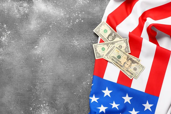Flag Usa Dollar Banknotes Grey Background — Stock Photo, Image