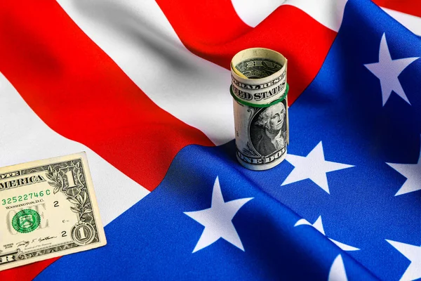 Dollar Banknotes Flag Usa Closeup — Stock Photo, Image