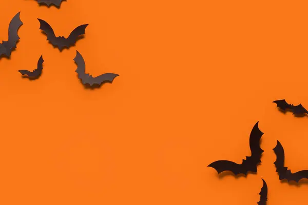 Paper Bats Halloween Party Orange Background — Stock Photo, Image