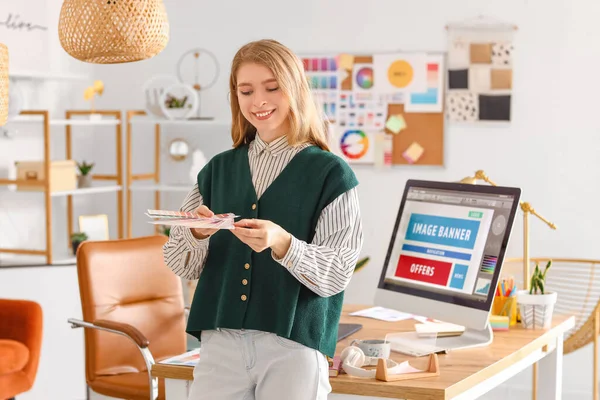 Female Graphic Designer Working Color Palettes Office — Stock Photo, Image
