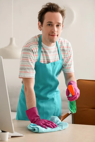 Young Male Janitor Cleaning Office — Stock Photo, Image