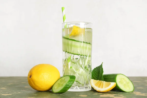 Glass Lemonade Cucumber Mint Green Table — Stock Photo, Image