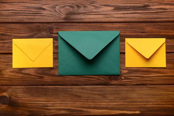 Set Colorful Envelopes Wooden Background — Stock Photo, Image