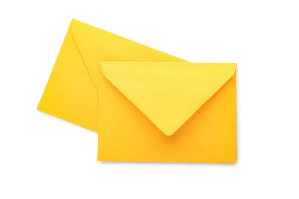 Gele Enveloppen Geïsoleerd Witte Achtergrond — Stockfoto